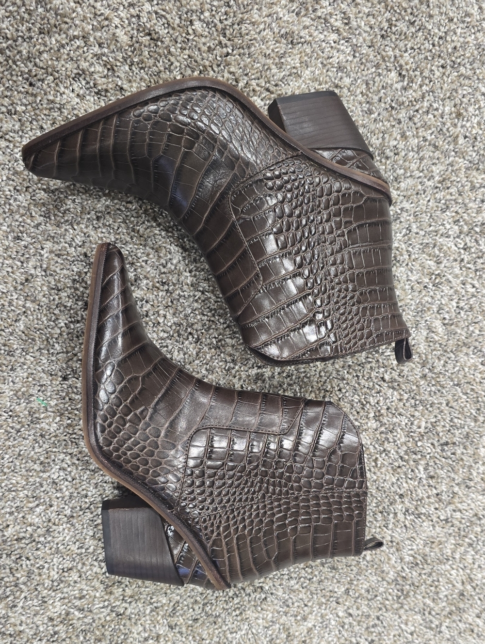 Gianni Bini Dark Brown Croc-Embossed Pointed Ankle Booties